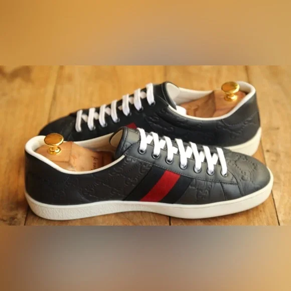 Gucci Ace Blue GG Monogram Leather Sneakers US 9 EU 42 UK 8 Excellent Condition